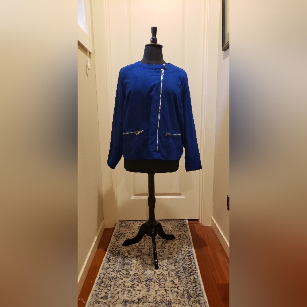 Who What Wear Women's Cobalt Blue Cross Zip-Front Bomber Jacket